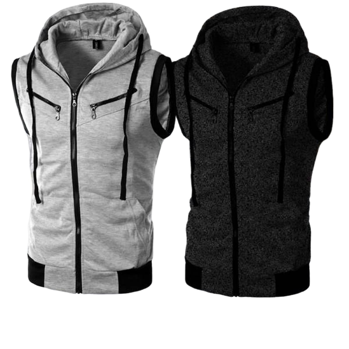 Pack of 2 Jaqueta Front Zipper Sleeveless Hoodies | 2 Pieces | New Jet Collection Upper - L