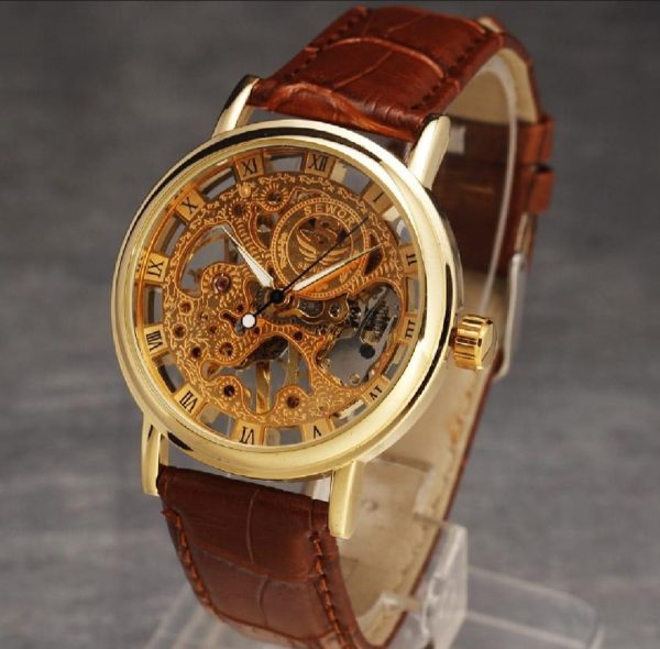 Stylish Leather Watch with Gold-Tone Stainless Dial & Brown Strap Without Box