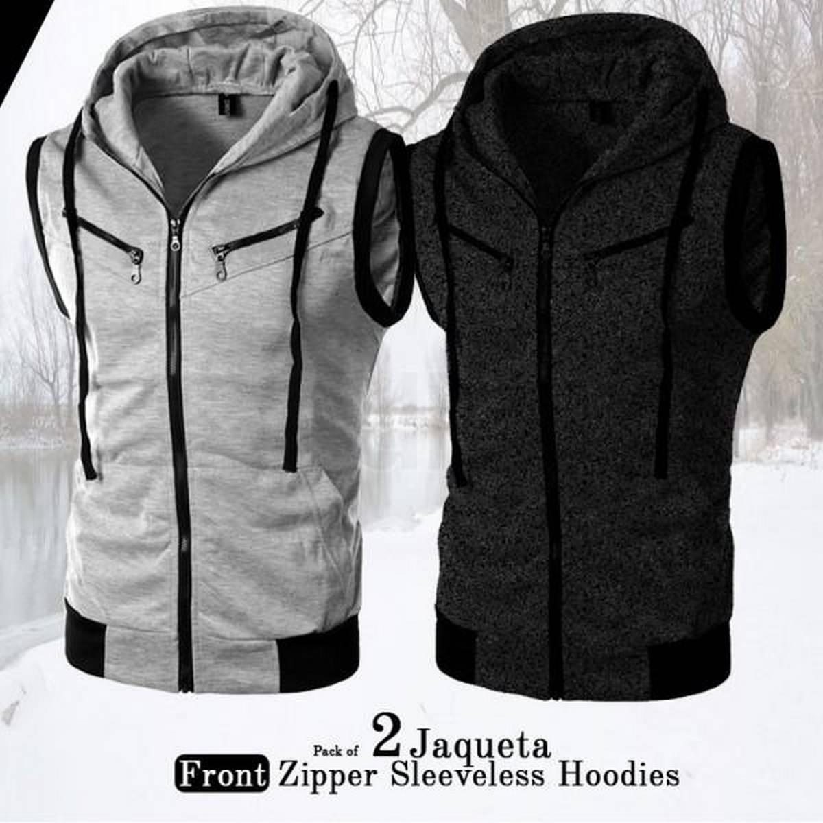 Pack of 2 Jaqueta Front Zipper Sleeveless Hoodies | 2 Pieces | New Jet Collection Upper - L