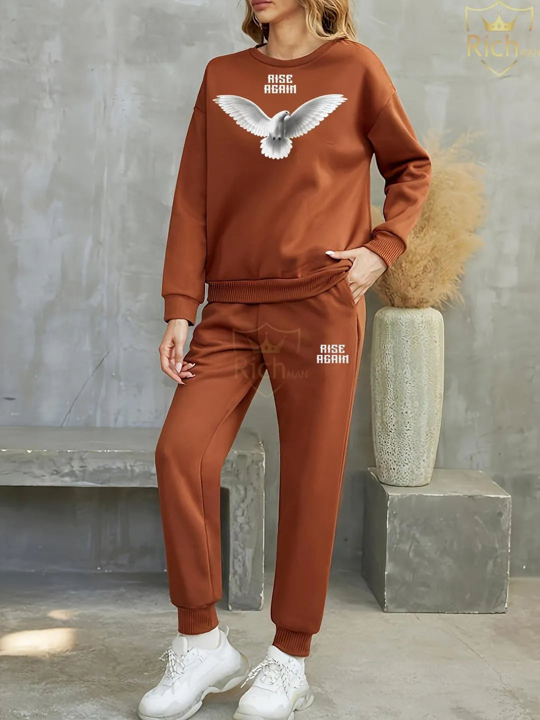 2 Pcs Women's Stitched Fleece Printed Tracksuit