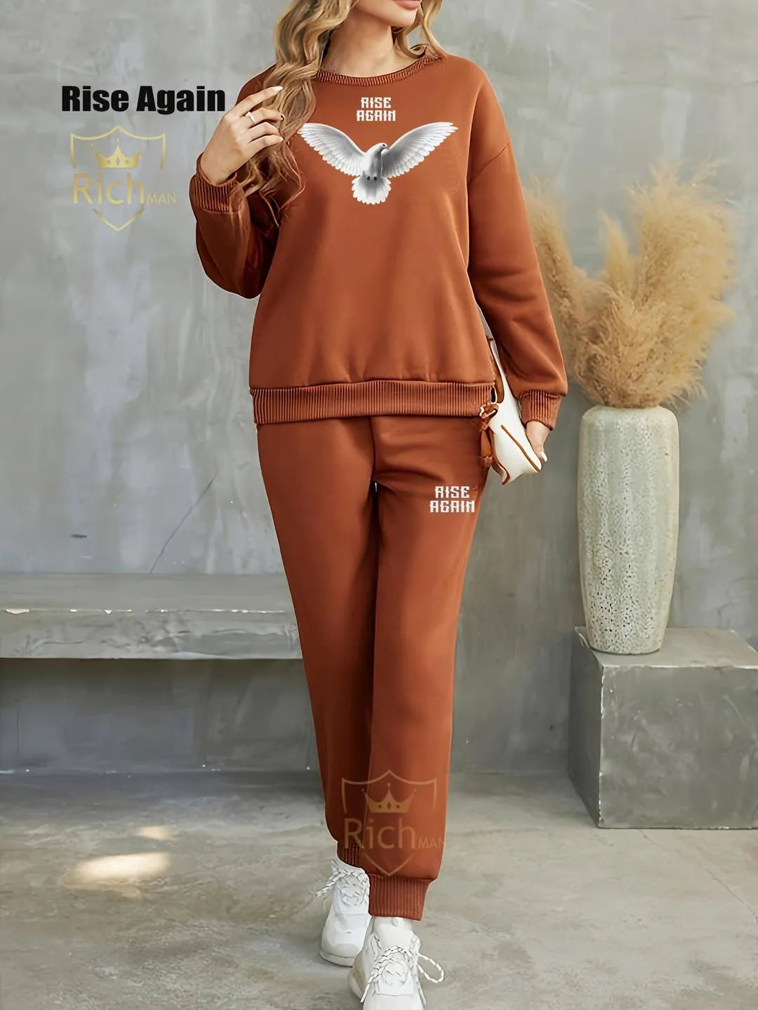 2 Pcs Women's Stitched Fleece Printed Tracksuit
