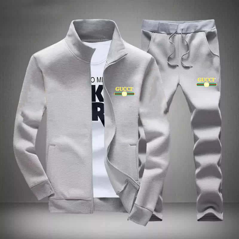 Men's Printed Fleece Zipper Track Suit - 2 Pc in Grey