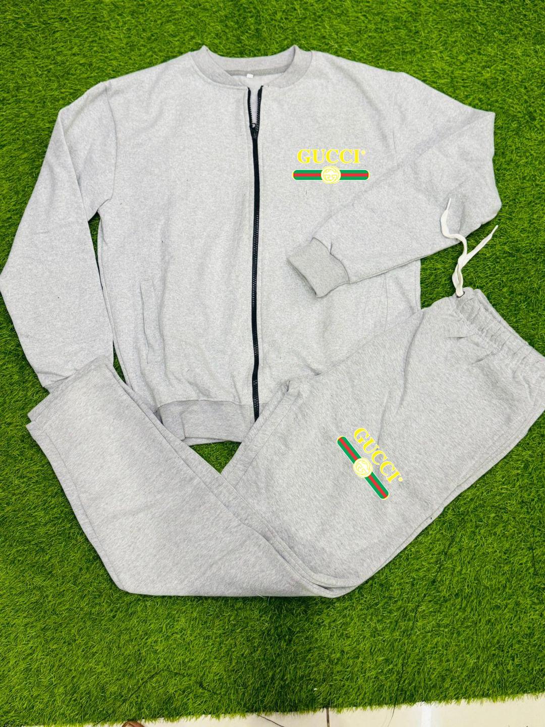 Men's Printed Fleece Zipper Track Suit - 2 Pc in Grey